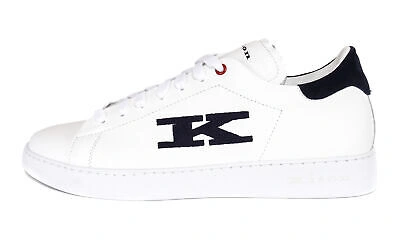 Pre-owned Kiton Sneakers Shoes White Navy Calfskin Handmade Extra-luxury Italy 42 Us 9