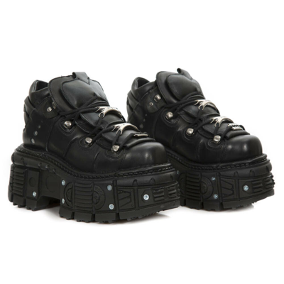 Pre-owned Rock Boots M-tank106-c2 Unisex Metallic Black 100% Leather Goth Platform
