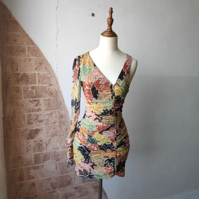Pre-owned Bec & Bridge Dress 330$ Babelini Mesh Ruched Mini Gathered Sz 4 One Shoulder ⭐ In Multicolor