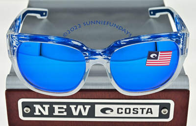 Pre-owned Costa Del Mar Costa Waterwoman 2 Shiny American Sky Glass Blue Mirror 580g Wtr 406 Obmglp