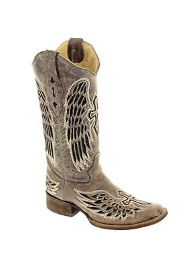 Pre-owned Corral Boots Corral Ladies Wing & Cross Brown Cowhide Leather Cowgirl Boots