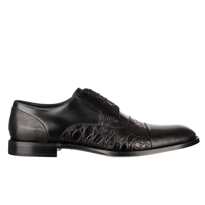 Pre-owned Dolce & Gabbana Patchwork Varan Caiman Leather Derby Shoes Napoli Black 11053