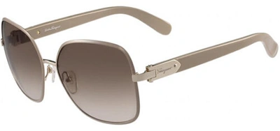 Pre-owned Ferragamo Salvatore  Women's Beveled Rim Butterfly Sunglasses - Sf150s - Italy In Tan-light Gold-tone/brown (743)