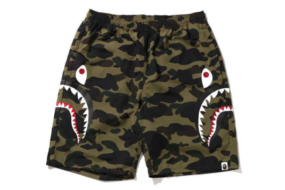 Pre-owned A Bathing Ape Men's Beach Shorts 1st Camo Pattern Side Shark Motif From Japan In Green