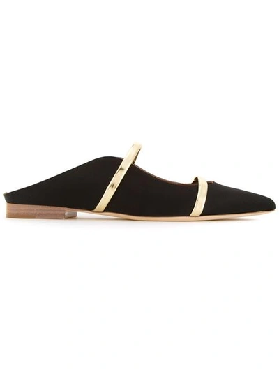 Malone Souliers Maureen Metallic Leather-trimmed Satin Point-toe Flats In Black