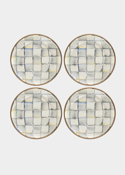 MACKENZIE-CHILDS STERLING CHECK ENAMEL CANAPE PLATES, SET OF 4