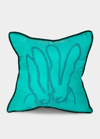HUNT SLONEM EMBROIDERED BUNNY SILK PILLOW, 18"