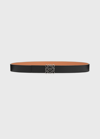 Loewe Reversible Anagram Leather Belt In Black/tan Silver