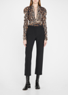 Proenza Schouler Plunging Leopard-print Puff-sleeve Crepe De Chine Top In Brown Multi