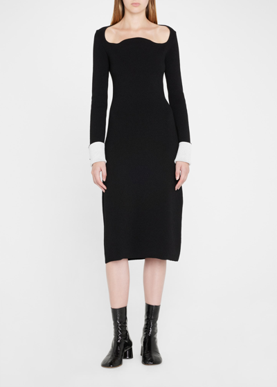 Proenza Schouler Womens Black Enya V-neck Belted Crepe Midi Dress