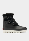 Sorel Joan Of Arctic Leather Faux-fur Snow Booties In Black Fawn