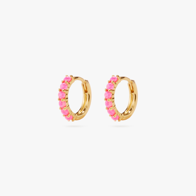 Studs Max Pavé Opal Huggie In Gold/pink Opal