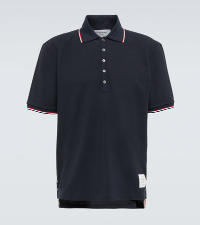 Thom Browne Logo-patch Short-sleeve Polo Shirt In Blue