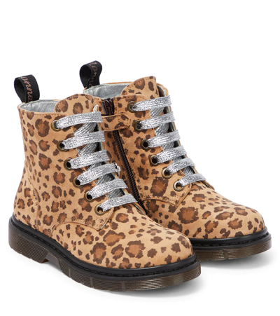 Monnalisa Kids' Leopard-print Leather Boots In Brown