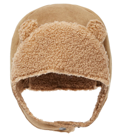 Il Gufo Baby Faux Shearling-trimmed Hat In Beaver Brown