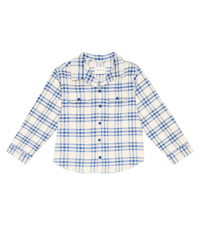 The New Society Kids' Jean Checked Cotton Shirt In Blue Check
