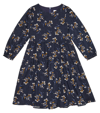 Paade Mode Kids' Floral-printed Ruffled Cotton Dress In Kyoto Blue