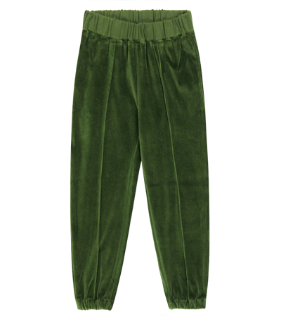 Paade Mode Kids' Piped Cotton Velvet Sweatpants In Copenhagen Green