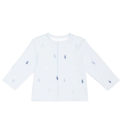 Polo Ralph Lauren Baby Embroidered Cotton Jersey Cardigan In Beryl Blue/white