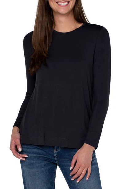 Liverpool Los Angeles High-low Long Sleeve Top In Black
