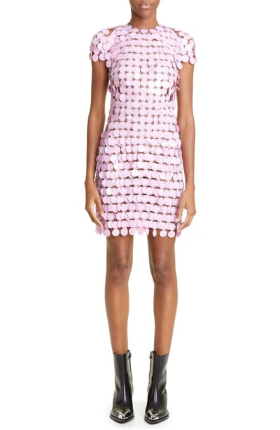 Paco Rabanne Cap-sleeve Sequin Chainmail Mini Dress In Pink