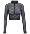 Gucci Gg-monogram Long-sleeved Jersey Crop Top In Black/orange