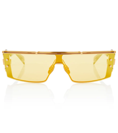 Balmain Wonder Boy Iii Rectangular Sunglasses In Gold_grey