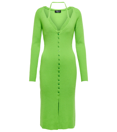 Blumarine Ribbed-knit Wool Halterneck Midi Dress In N0453 Verde Fluo