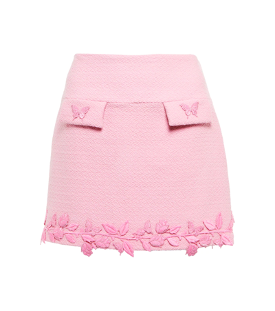 Blumarine Floral-appliqué High-waisted Skirt In Pink