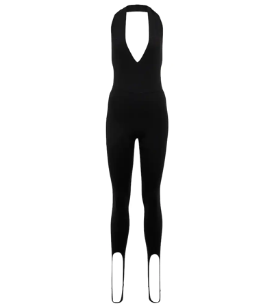 Saint Laurent Plunging Halter Stirrup-hem Jumpsuit In Black
