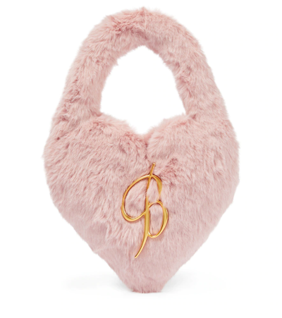 Blumarine Mini Faux Fur Heart Top-handle Bag In Chalk Pink