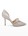 Badgley Mischka Nathalie Satin Crystal-band Pumps In Champagne