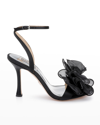 Badgley Mischka Nessie Satin Bow Ankle-strap Sandals In Blacksatin