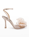 Badgley Mischka Nessie Satin Bow Ankle-strap Sandals In Soft Nude