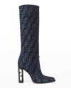 Fendi Vitello Jacquard Knee Boots In F0kad Nero Blu