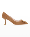 Roger Vivier Viv In The City Suede Buckle Pumps In Cognac