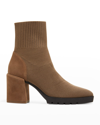 Eileen Fisher Spell Knit Sock Block-heel Booties In Antelope