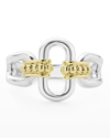 Lagos Sterling Silver And 18k Signature Caviar 13mm Oval Link Ring In Silver