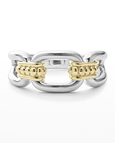 Lagos Signature Caviar Oval Link Ring In Silver Gold