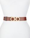 Ferragamo Gancini-buckle Reversible Leather Belt In Pecan/gold