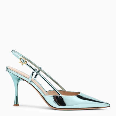 Gianvito Rossi Slingback 85 Metallic-leather Pumps In Blue