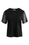 Alice And Olivia Tari Chainmail Mesh Sleeve T-shirt In Black