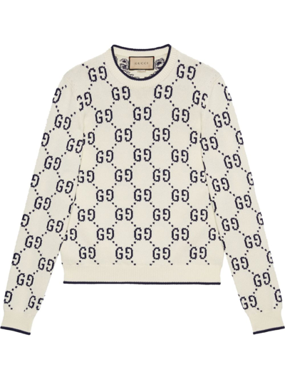Gucci White Gg Intarsia Cotton Sweater