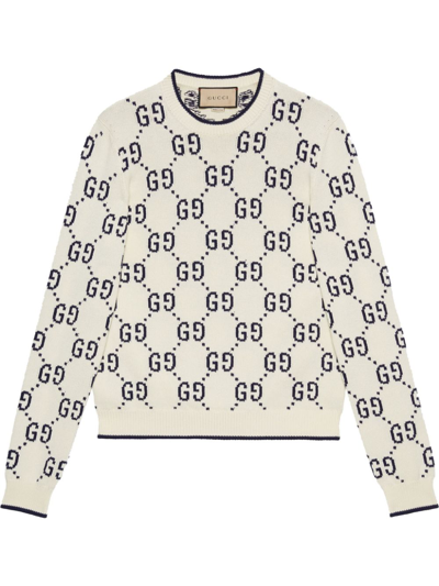 Gucci White Gg Intarsia Cotton Jumper