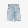 Citizens Of Humanity Ayla Distressed High Waist Cutoff Denim Bermuda Shorts In Blue