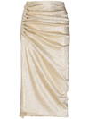 RABANNE GOLD DRAPED LUREX SKIRT,21EJJU007VI026117817431