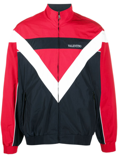 Valentino White V-logo Print Sports Jacket In Bianco Navy Rosso