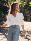 Faherty Willa Button Front Peasant Blouse In White