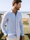 Faherty Laguna Linen Button-up Shirt In Light Blue Melange