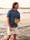 Faherty Laguna Short Sleeve Linen Button-up Shirt In Indigo Basketweave